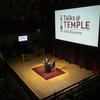 President Wingard in conversation with director and screenwriter M. Night Shyamalan at the university's first installment of Talks at Temple